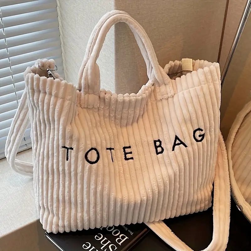 TEMU Perfect Lily Women's Plush Tote Bag - Soft Corduroy Texture, Elegant Large Capacity Handbag With Adjustable Strap, Durable & Stylish For Work,