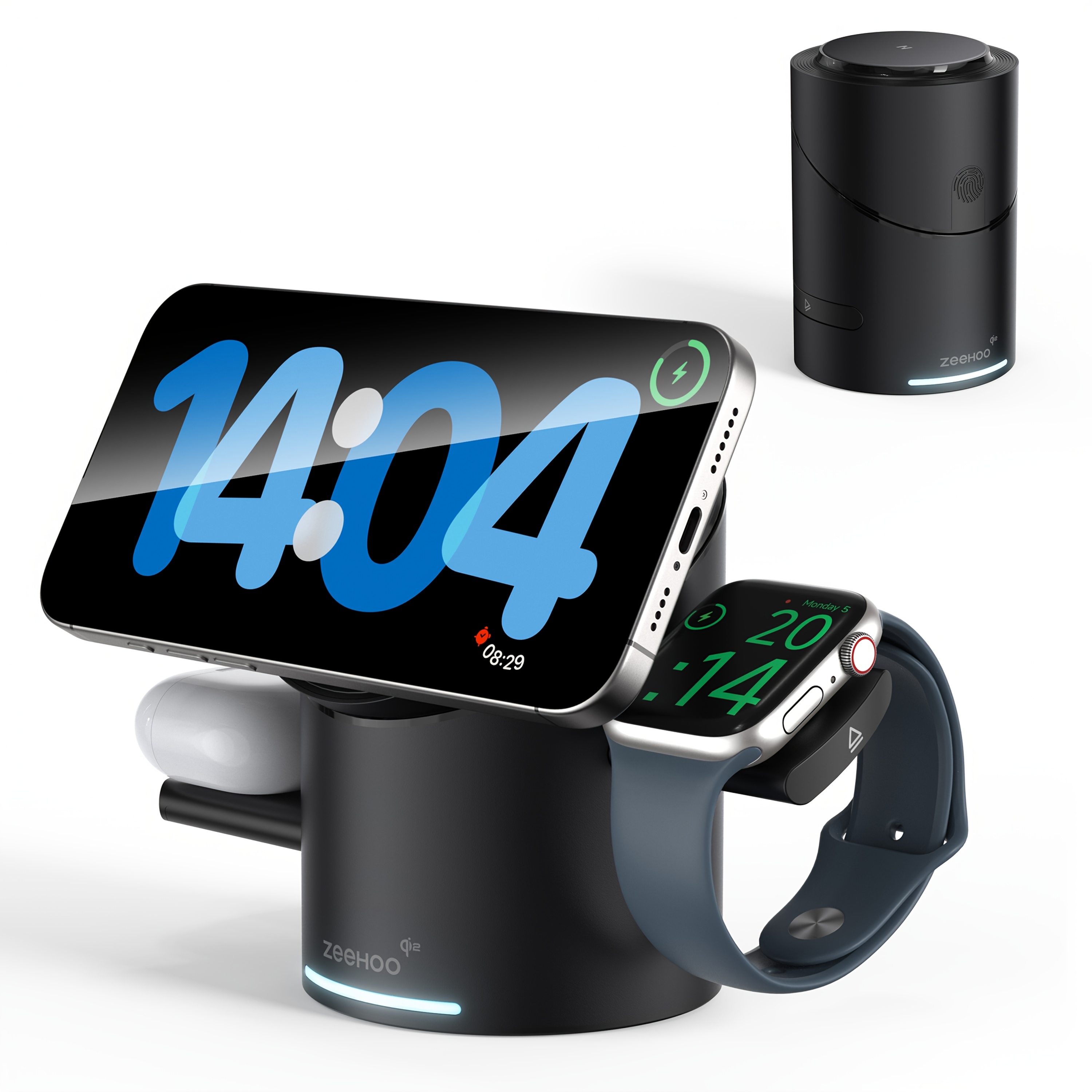TEMU 3-in-1 Zeehoo Wireless Charging Station, 15w Auto Rotating Wireless Stand For Iphone 17 16 15 14 13 12 Series, Iwatch, And Earbuds