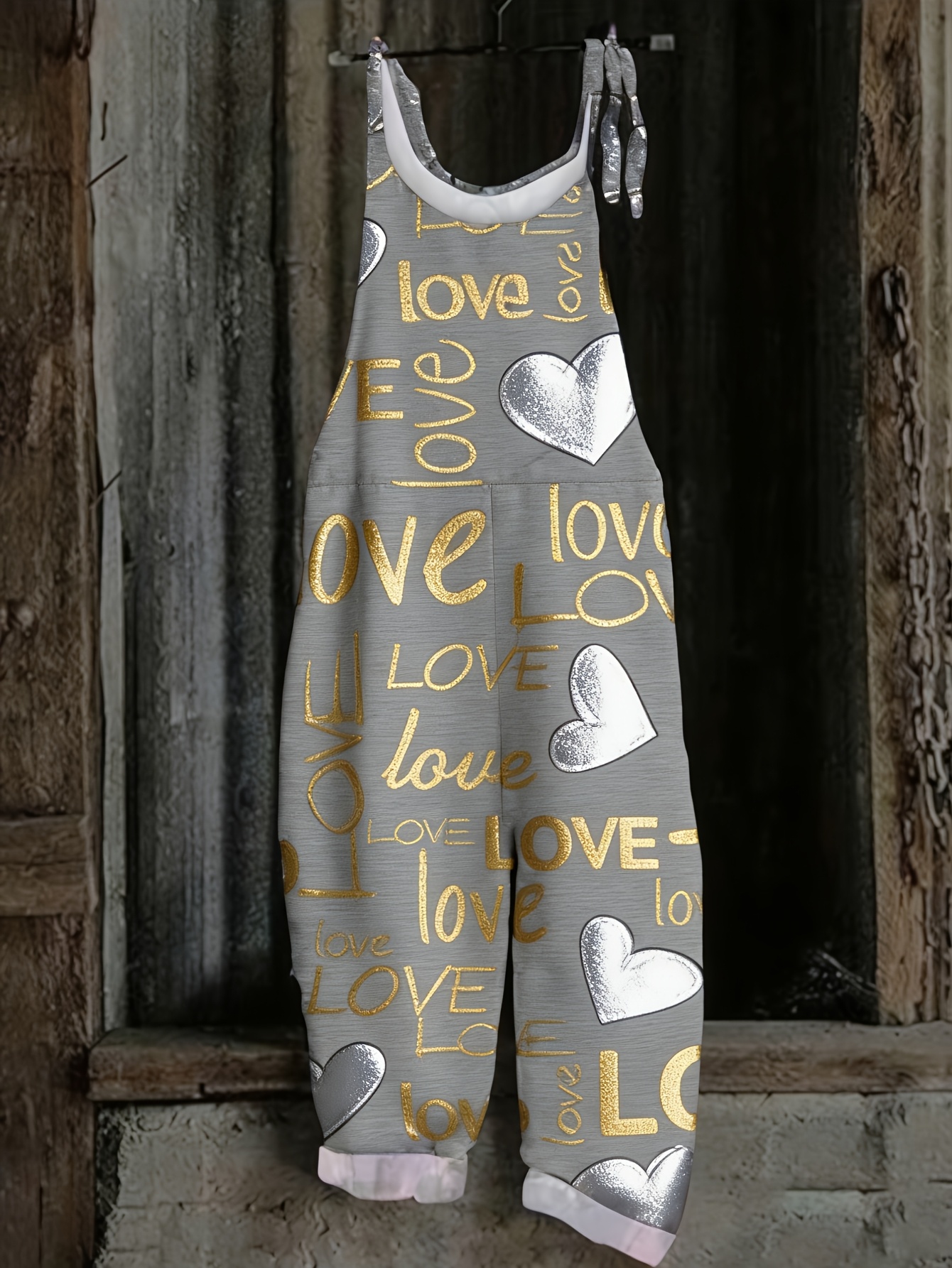 plus size plus size l 6xlgray letter heart print overalls womens casual fashion loose long pants summer korean trendy new style