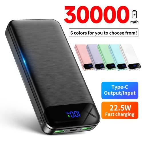 30000mah portable power bank large capacity power bank 22 5w fast charging type c bi directional fast charging led dynamic display lightweight and compact suitable for office use outdoor live broadcast perfect gift trips