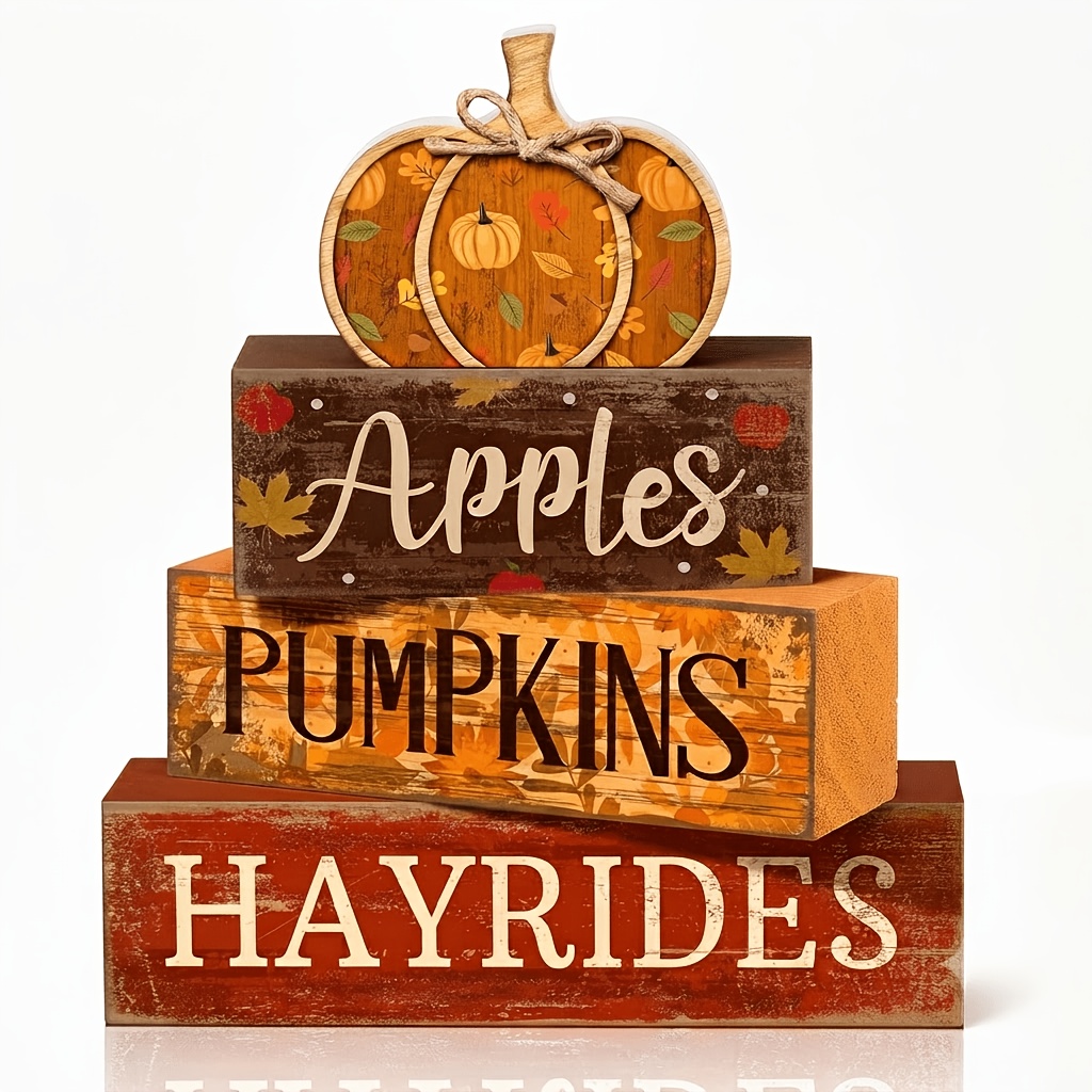 TEMU Autumn Pumpkin Decor, Wooden Pumpkin Ornament For Home, Thanksgiving Table Centerpiece, With A Decorative Pumpkin Top With And Burlap Bow,