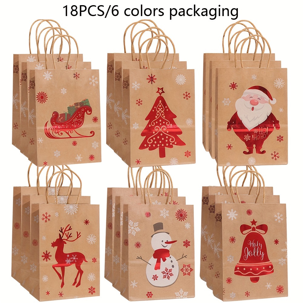 TEMU 18pcs Christmas Gift Bags Set - Assorted , Reindeer, Snowman - Tote Bags For Presents, Treats, Favors, And Gifting