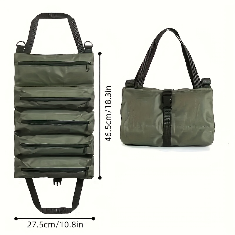 TEMU Bolsa de herramientas plegable de resistencia - Organizador plegable de gran capacidad con 5 compartimentos seguros, material de tela Oxford