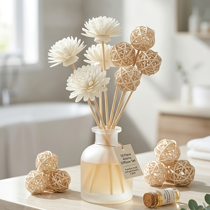 Image of Aromatic Reed Diffuser Sticks, Solomom Floral Scented Sticks, Unscented Pe Flower Volatilizing Sticks (with Ivy Ball), Home Decor Fragrance Additions, Home Decoration Reed Diffuser Refills