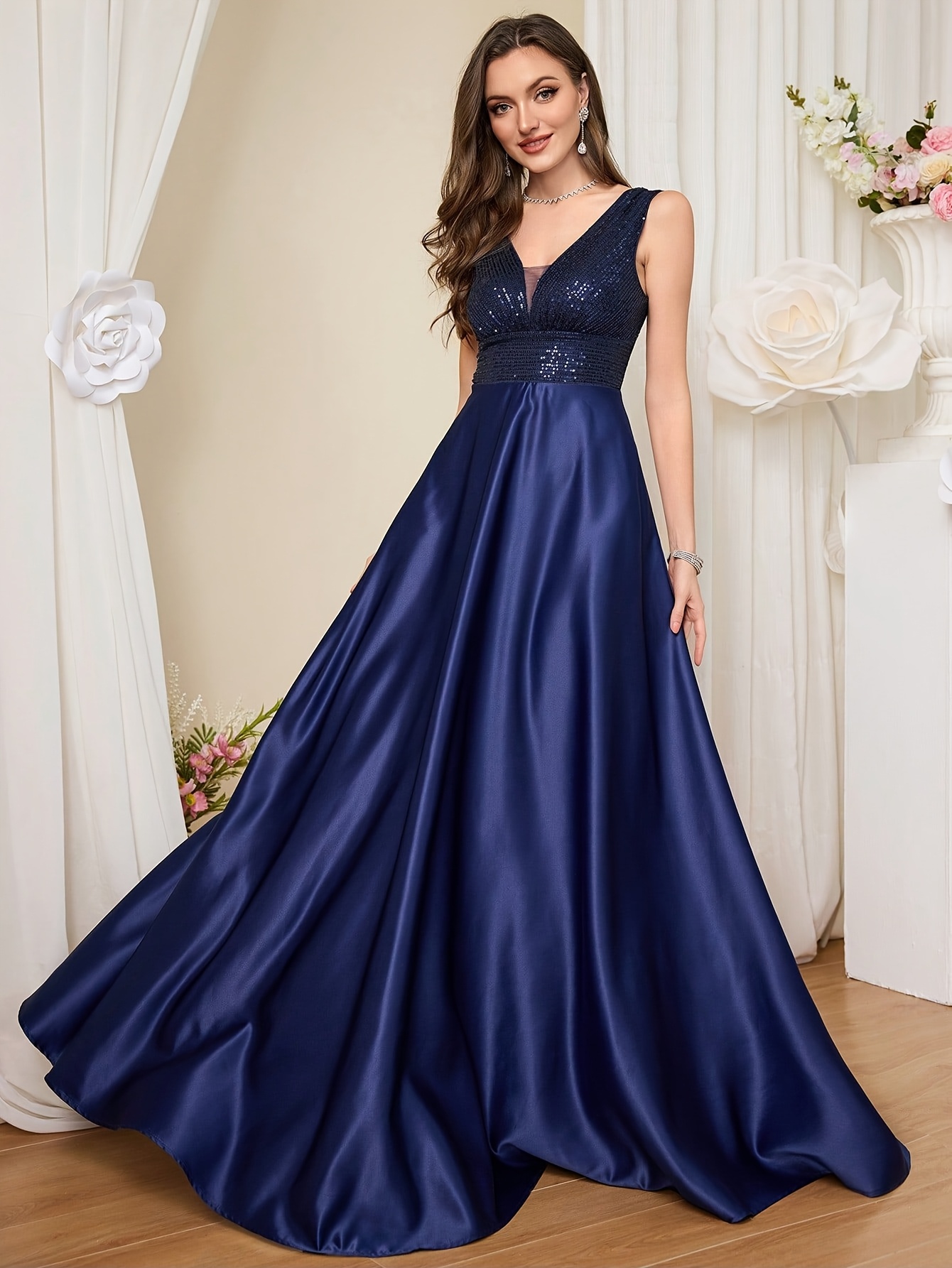 women's blue prom dress - formal gala, wedding, party evening gown with  flowy train, machine washable luxury dress for special occasions, wedding  dress | Check Out Today's Deals Now | Temu