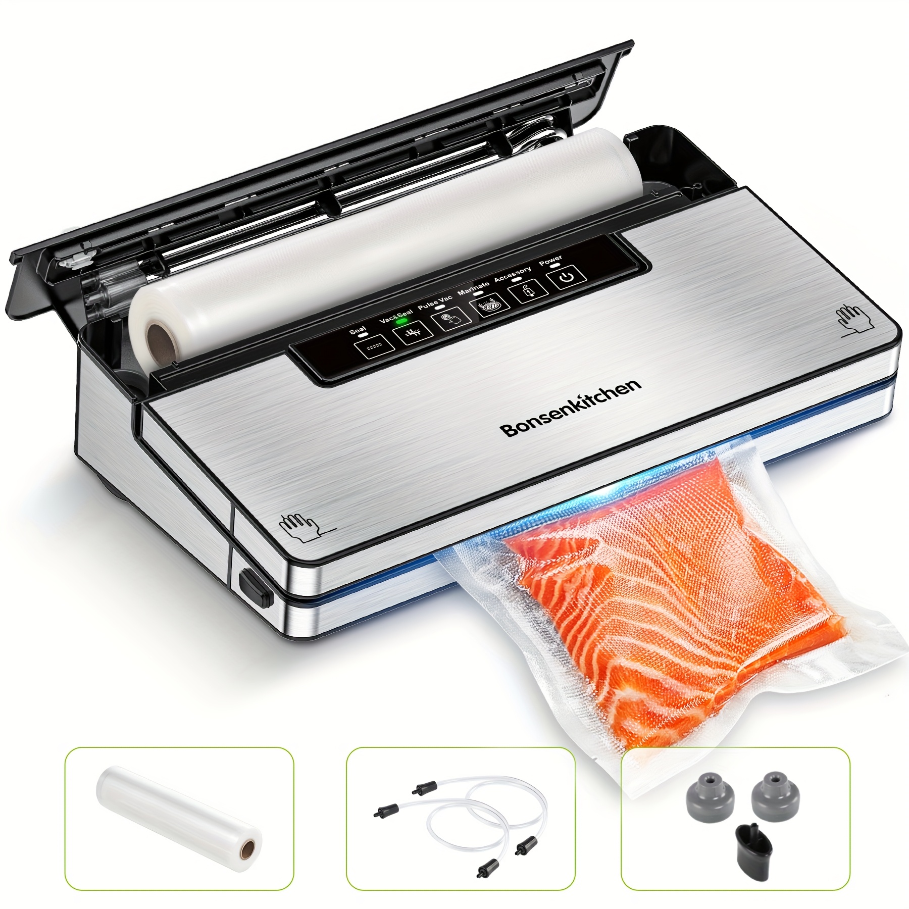 

Automatic Vacuum/manual Vacuum Food Vacuum Sealing Machine Set, With Built-in 13.43-inch Cutter, Including 1 Roll Bag (11 Inches * 10 Feet) And 2 External Suction Hoses