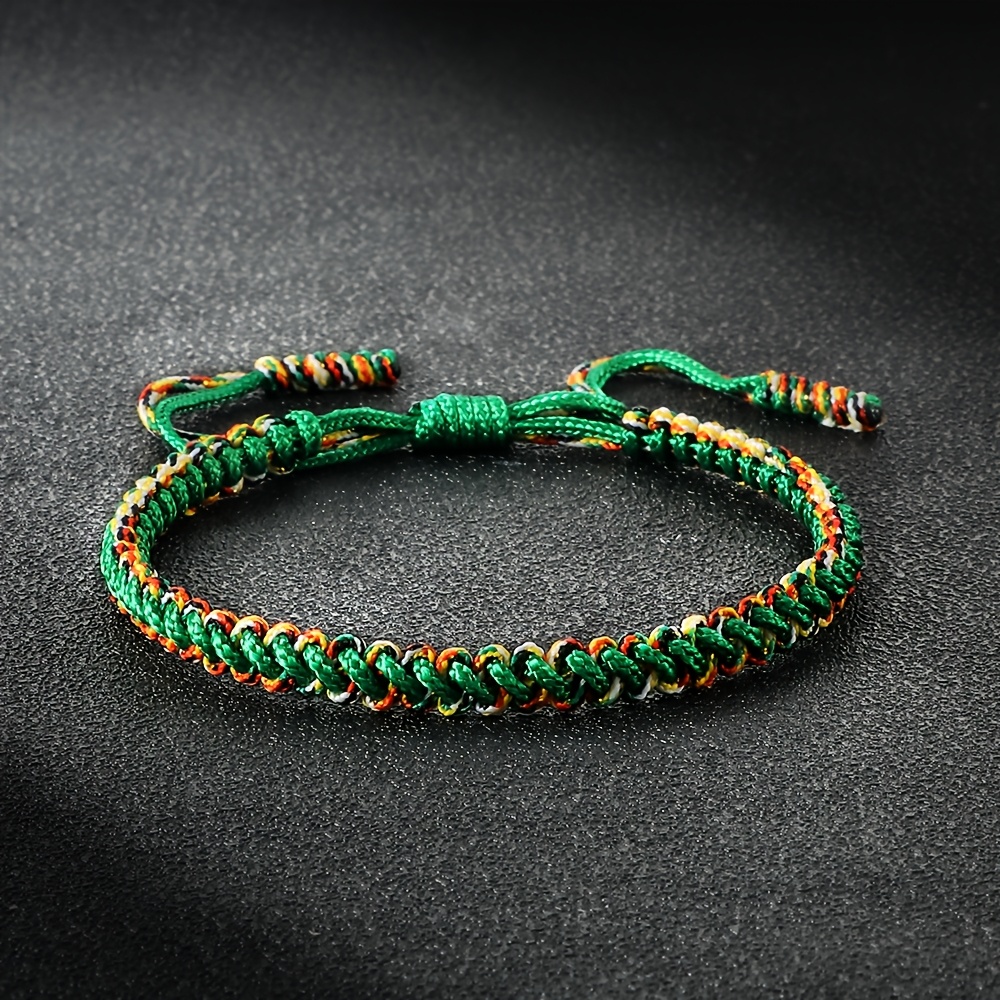 Boho Green & Rainbow Gradient Woven Bracelet Adjustable Friendship Jewelry