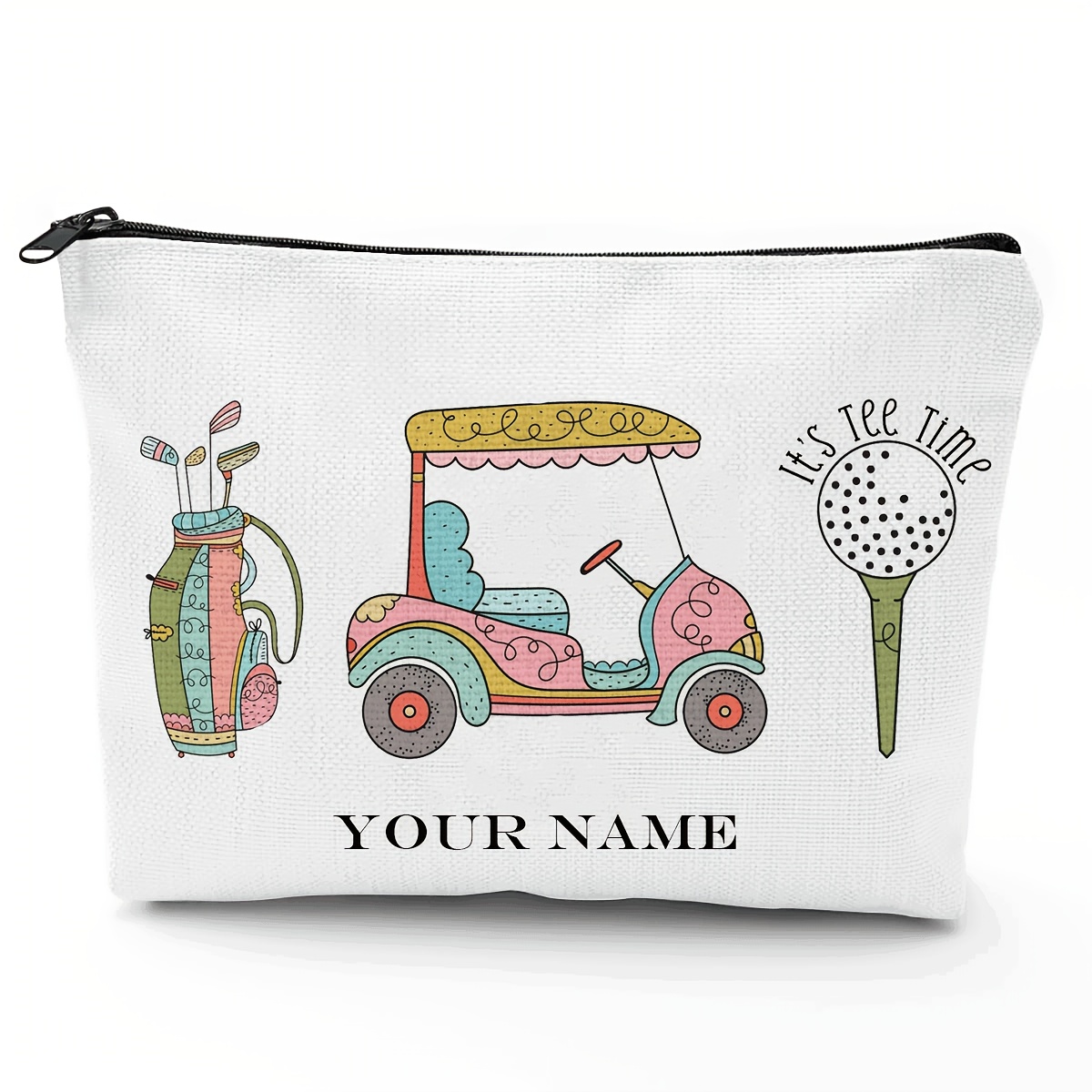 Make-up Tasche Aus Leinen – Wasserdichtes Innenfutter, 25,4x19,1 Cm, Golf Design