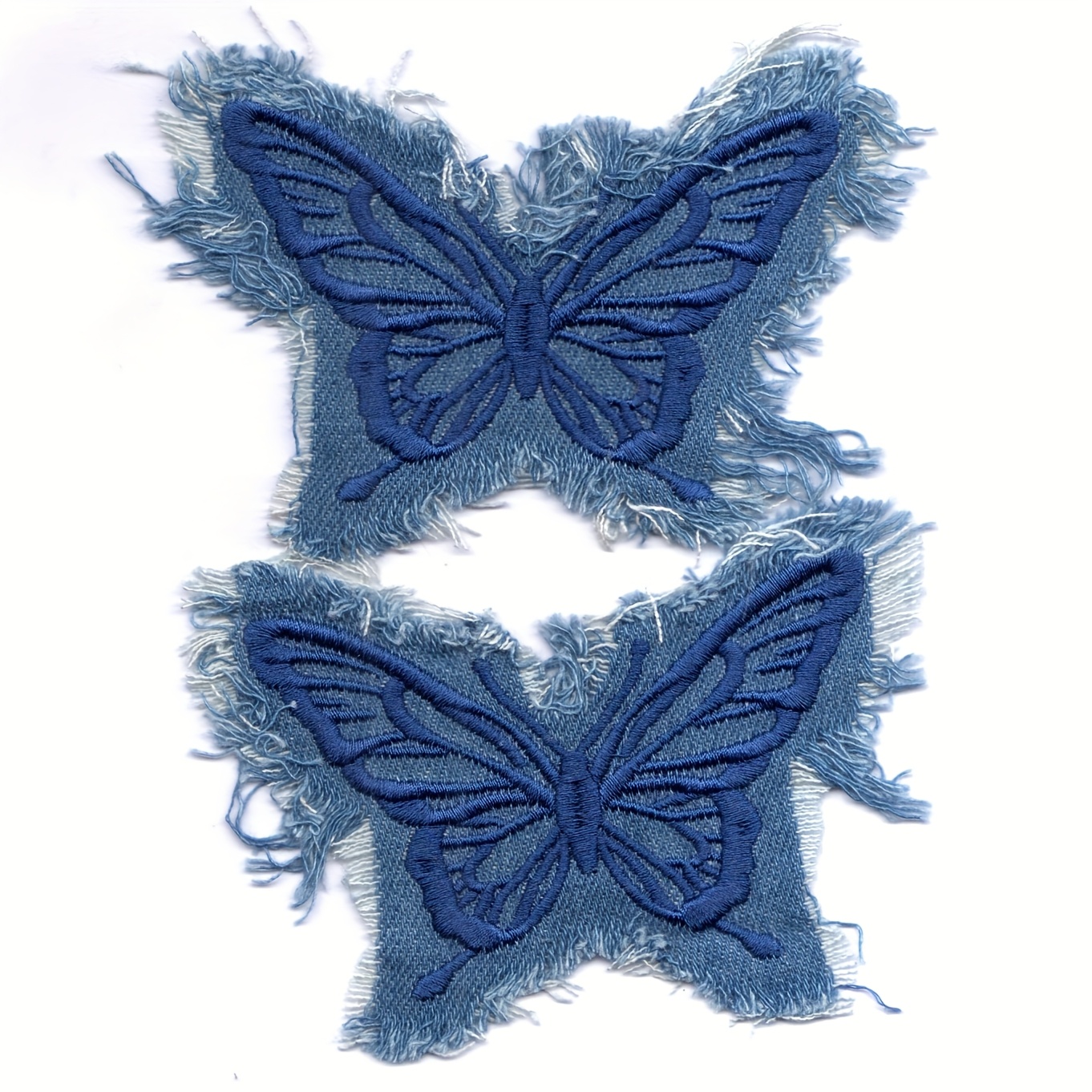 TEMU 2pcs Vintage Blue Denim Tassel Embroidery Patches - Frayed Edges, For Clothing, Bags, Shoes, Hats & Home Decor, Clothing Embellishments|vintage
