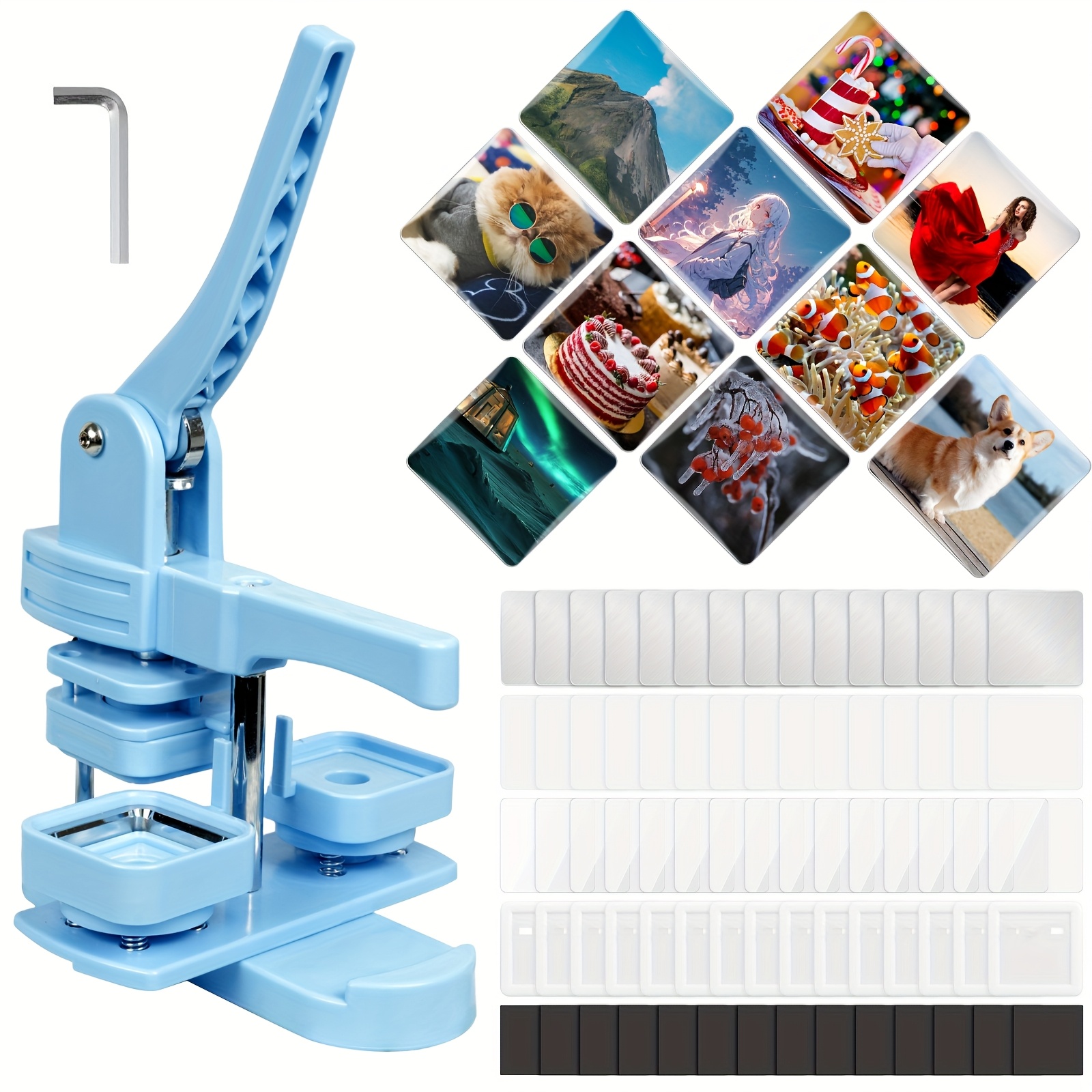 E-shop Quadratischer Kühlschrankmagnet-Hersteller, 50mm Knopfmaschine mit 100 Quadratischen Magnetknöpfen-Materialien, DIY-Set als Halloween-Geschenk