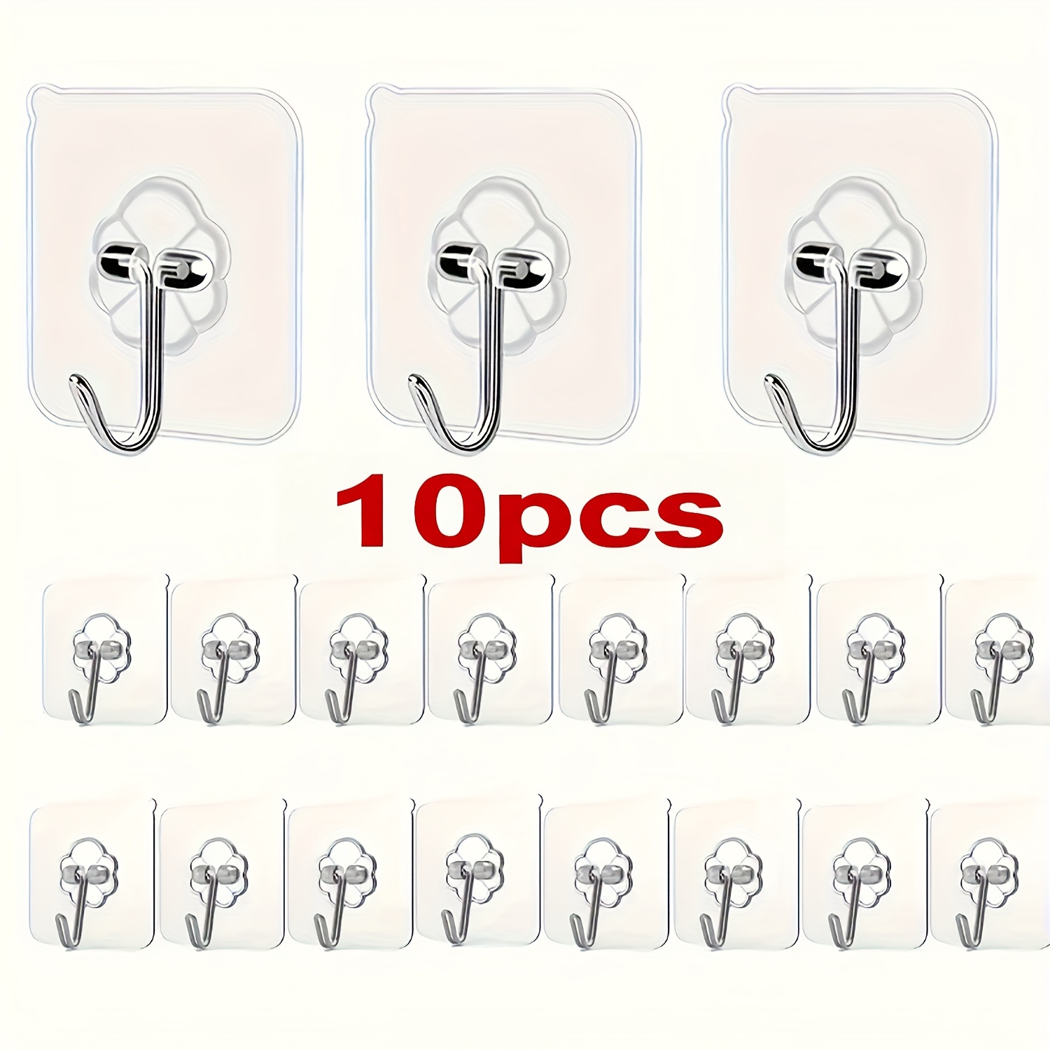 TEMU 10-pack Of Transparent, Seamless Hooks With Strong Adhesive, Waterproof Design For Kitchen Use, Suitable For Curtains And Towels In Bathrooms,