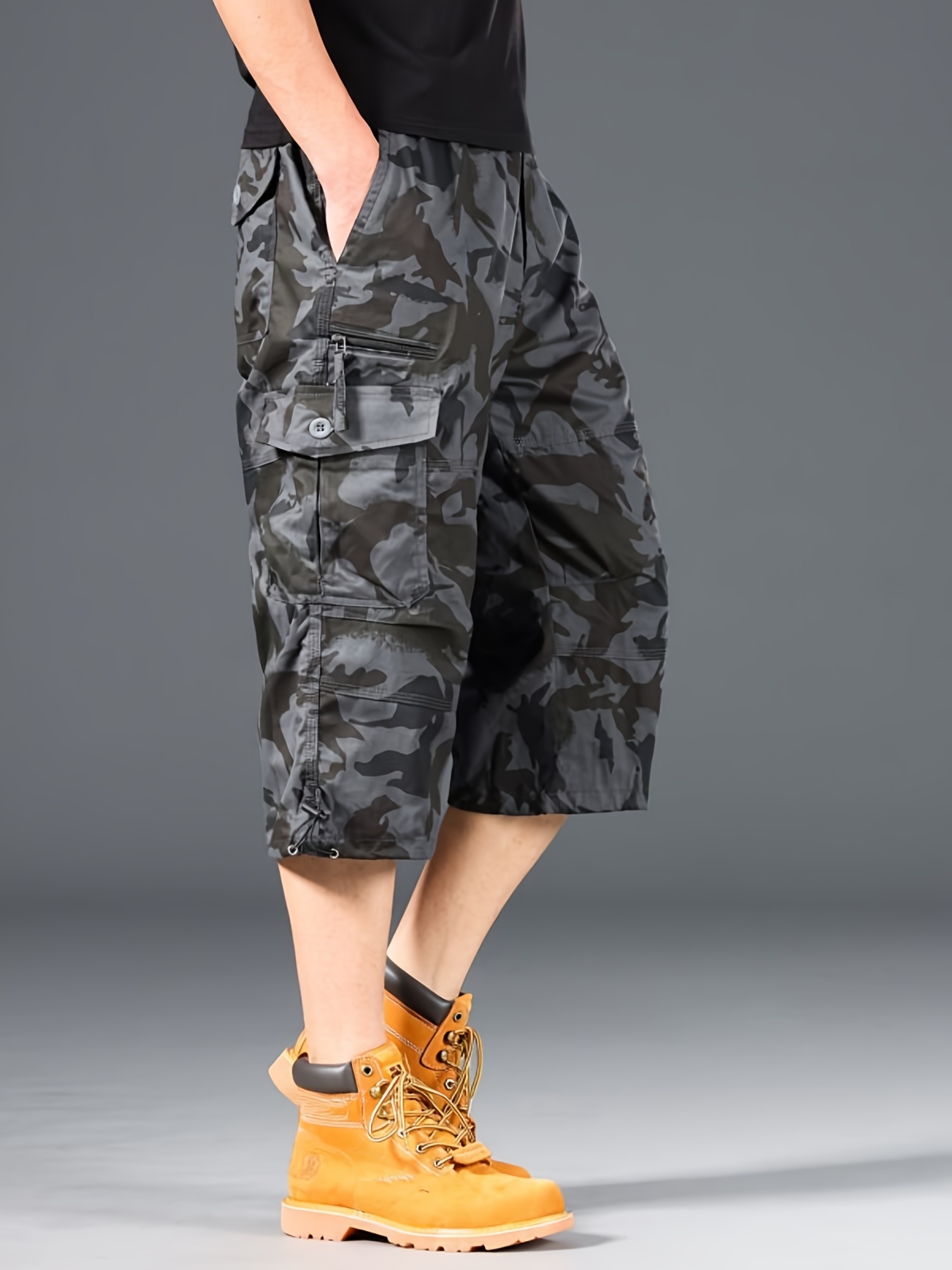 mens cargo capri pants summer casual sports shorts elastic Temu