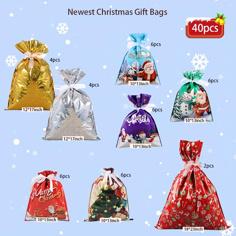 TEMU Gift For Her/him 40pcs Christmas Drawstring Gift Bags, In Multiple Sizes (large, Medium, Small) With 8 Designs. Christmas Gift Bags Are Suitable