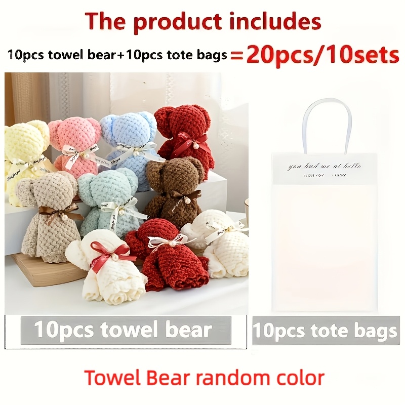 TEMU 20pcs Ultra- Fleece Bear Towel Set With Clear Gift Bag - Weddings, Birthdays &