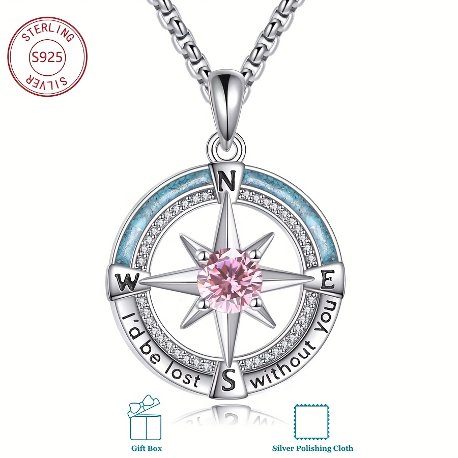 Compass Necklace S925 Sterling Silver with Synthetic Zirconia