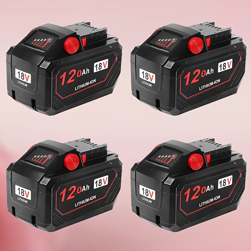 TEMU 4pack 12.0ah 18v Lithium Ion Replancement Batteries Compatible With M18 - High-performance, Long-, Red And Black With , Power Tool