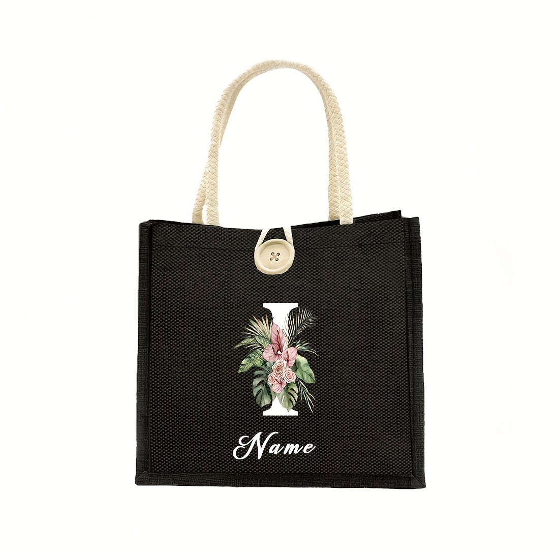 TEMU Personalized Custom Name Tote Bag With A-z Alphabet - Custom Letter/initials Handbag Suitable For Commuting, Wedding Favors, Gift Organizer,