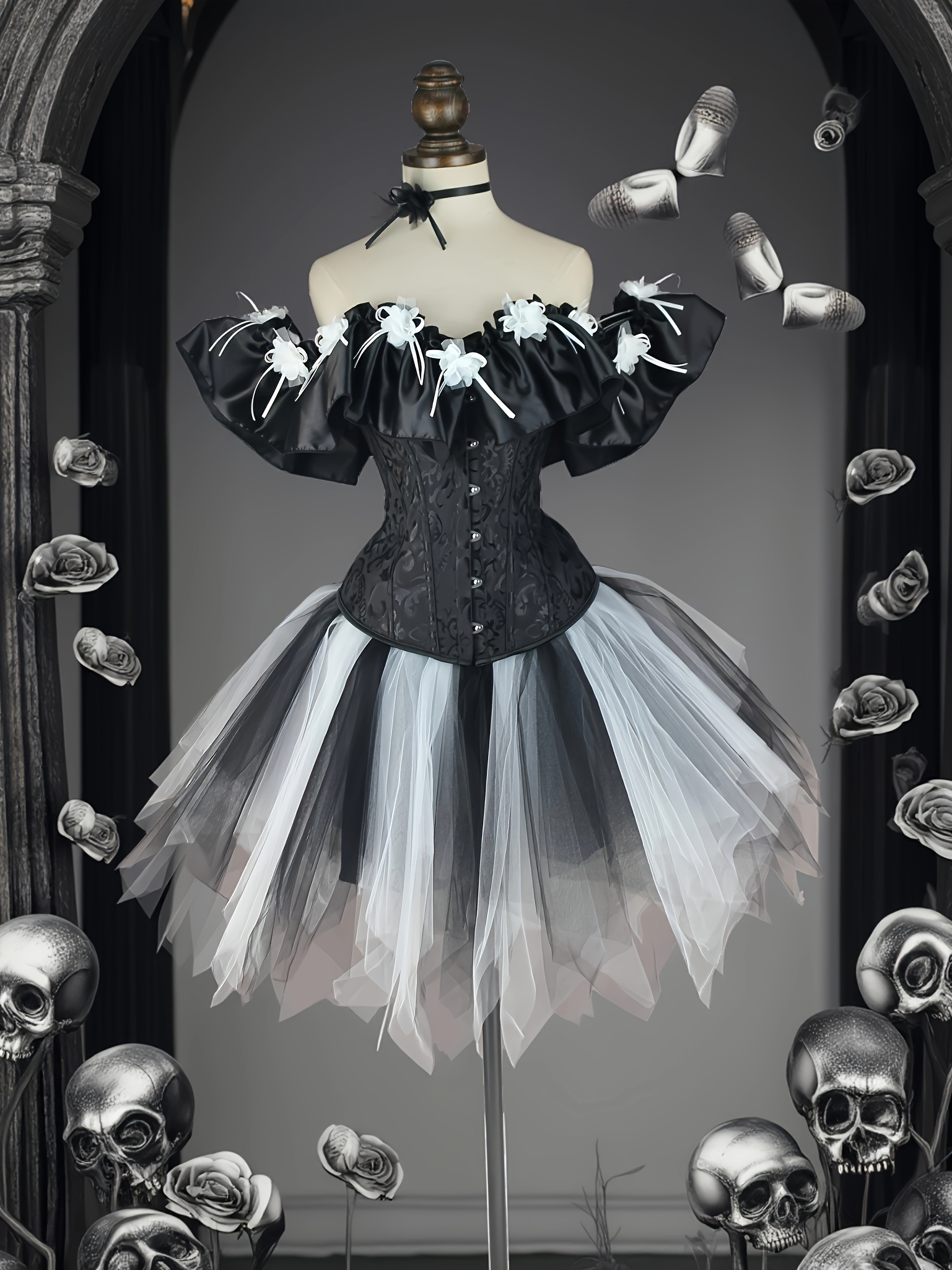 halloween costume set black white clown outfit corset tutu 