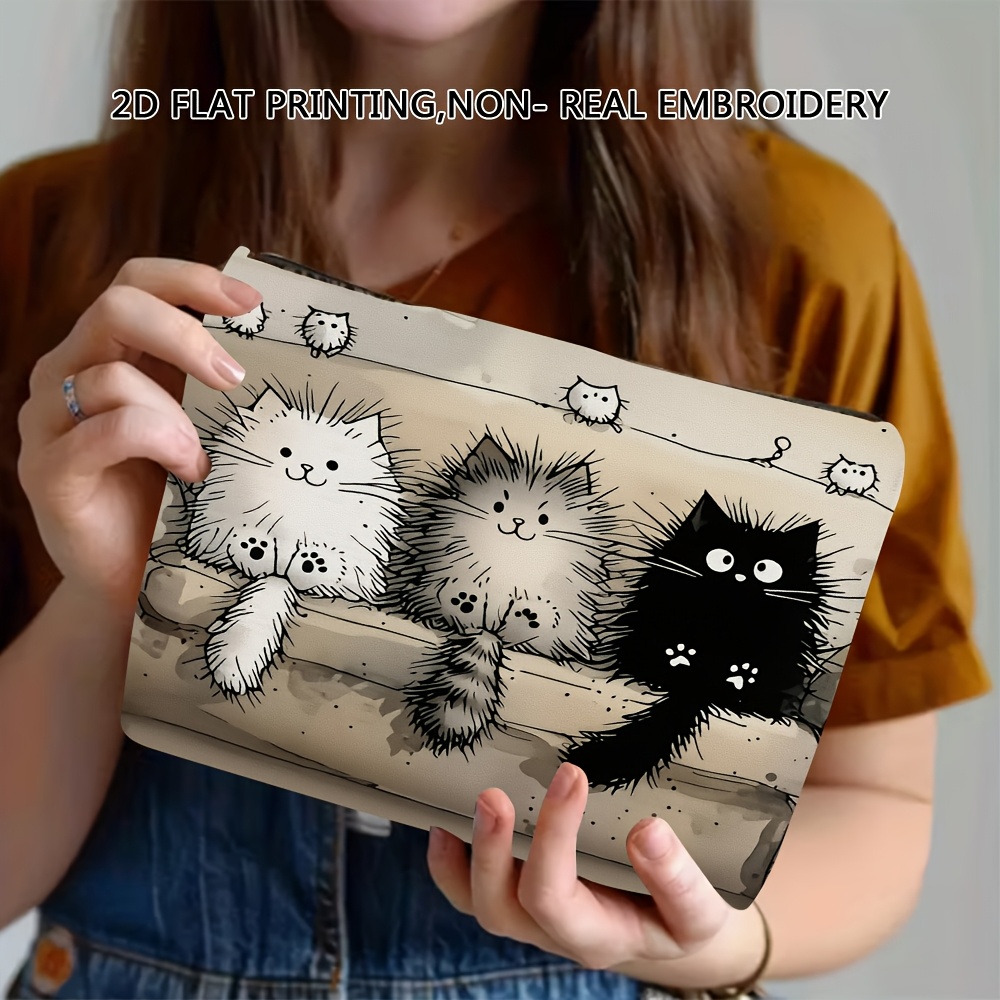 TEMU Borsa per trucco a forma , 1 pezzo, bifacciale, adatta per appassionati di trucco, organizzatore di cosmetici portatile con stampa di gattino ,