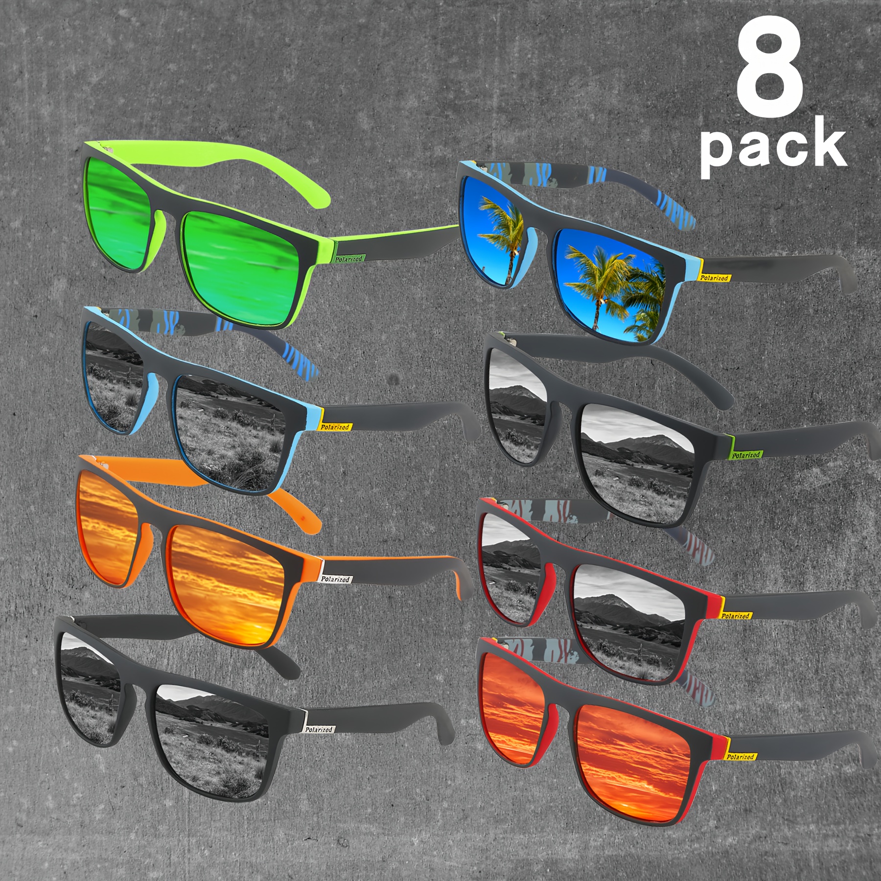 

8-pack Unisex Polarized Sports Glasses With Plastic Lenses, , Anti-reflective Lens Technology For Hiking, Fishing, And Outdoor Activities - Fashionable Protective Eyewear