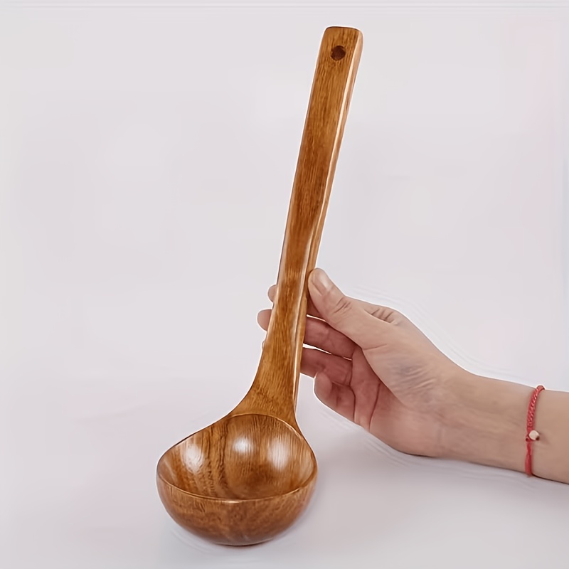 TEMU 1pc Wooden Soup Spoon - Long Handle Stirring Spoon, Large Wooden Spoon - Durable And Heat-resistant, Suitable For Cooking And Serving
