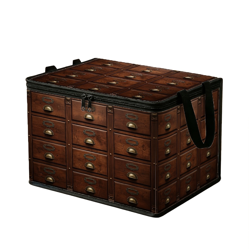 TEMU 1pc Vintage Apothecary Rustic Large Capacity Storage Box, Drawer Cabinet Texture Pattern Printed Storage Box, Foldable Lid-type Storage Box With