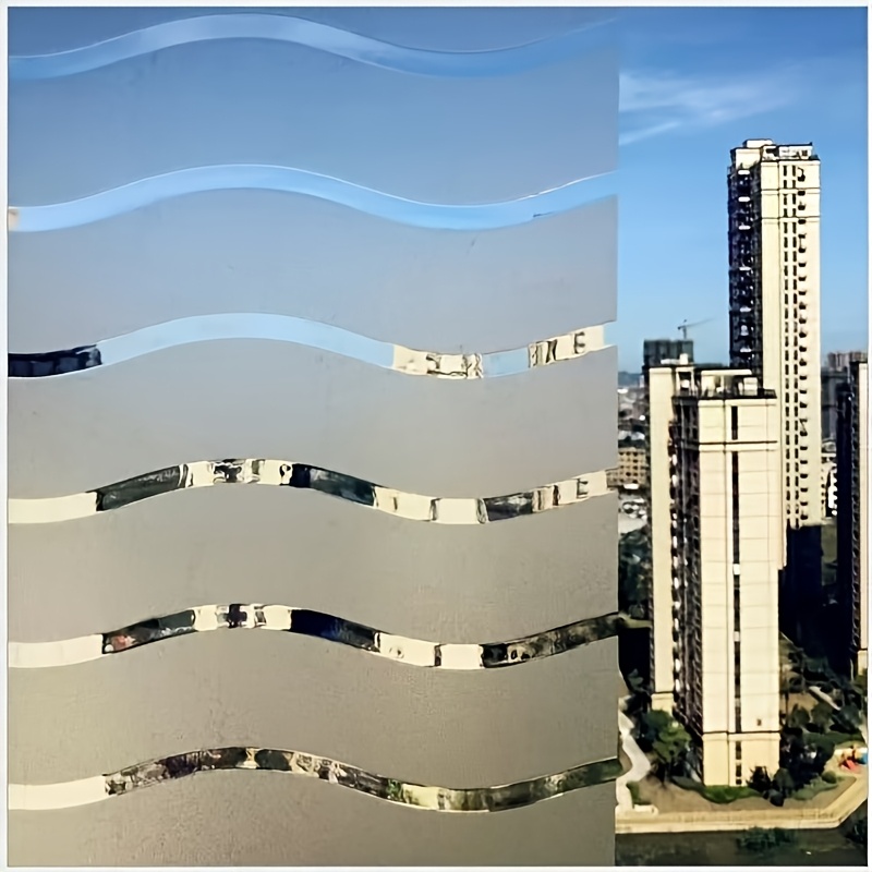 TEMU Wave Pattern Window Privacy Film, Heat Control, Blocking, Static Cling Non-adhesive Reusable Door Cover, Suitable For Bathroom, Home, Office