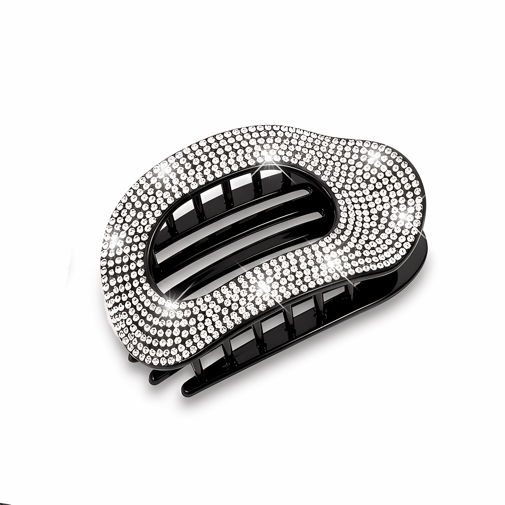 Image of Large Rhinestone Oval Shark Clip Full Diamond Rhinestone Claw Clip Women's High Elasticity Back Of Head Hair Clip Large Hair Volume Special Non-slip Hair Claw Versatile Temperament Hair Additions