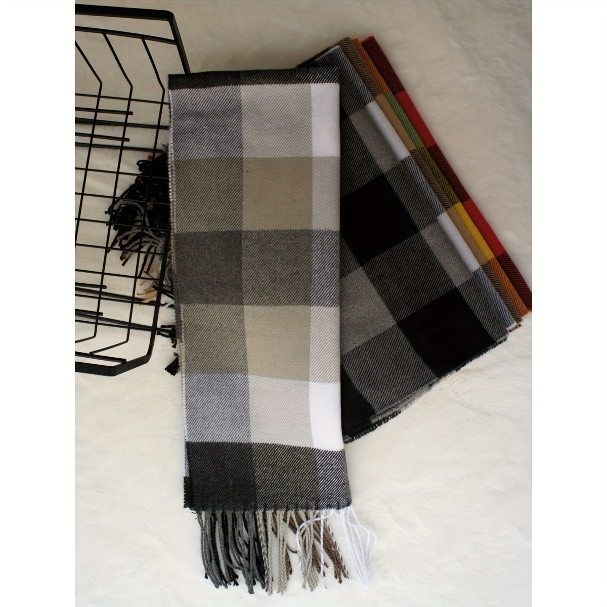 Cozy British-Inspired Plaid Scarf - Imitation Cashmere, Thick & Warm for Autumn/Winter, Perfect Couple's Gift, Colorful, Korean Version details 14