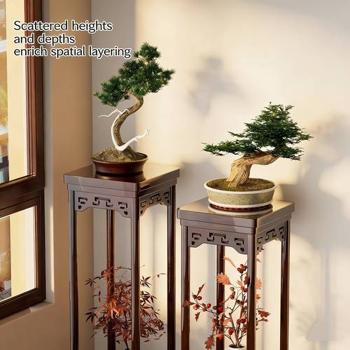 chinese style floor standing plant shelf with wood top artificial base square floor shelf suitable for living room balcony outdoor use sturdy plant stand for pots flower display space saving modern rustic furniture