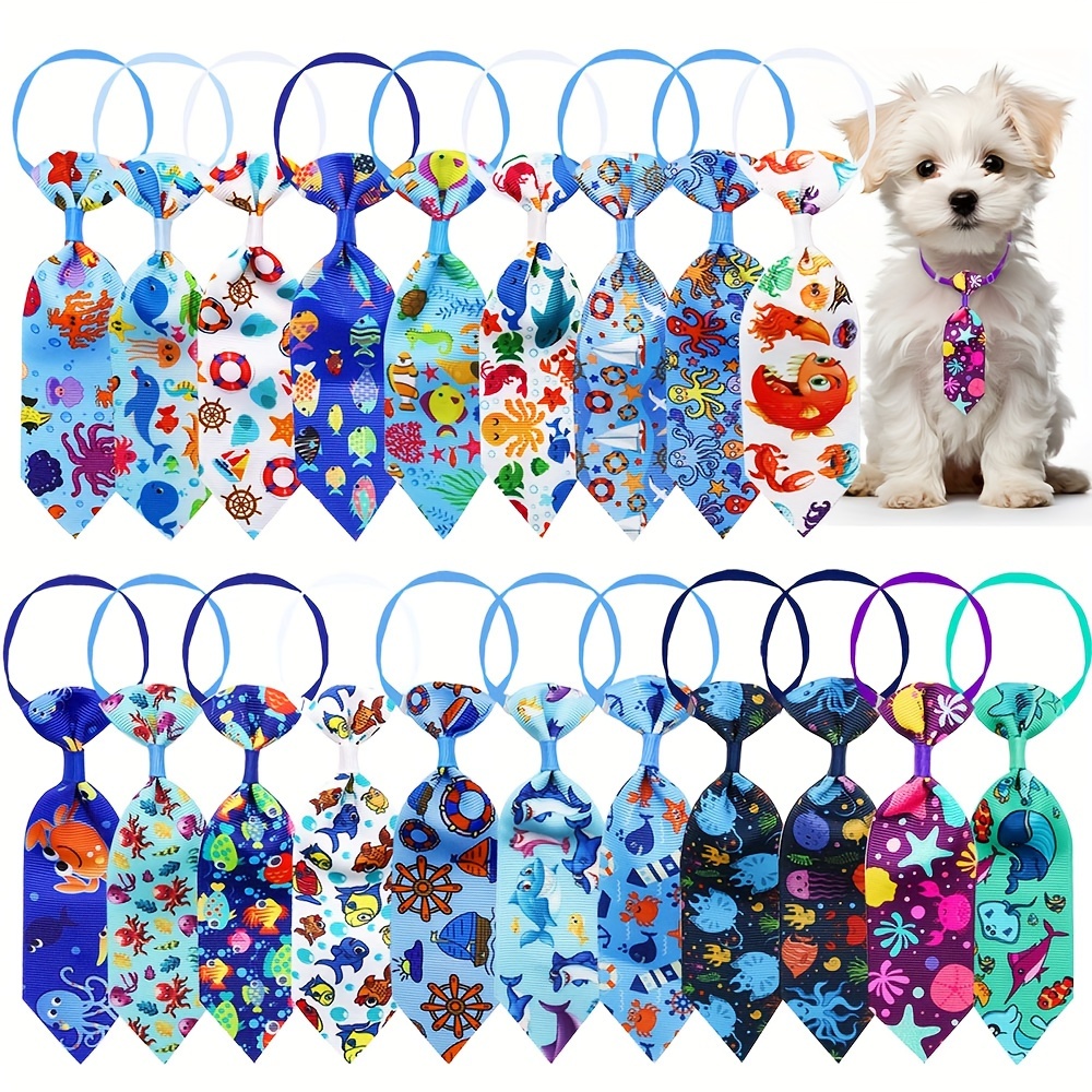 

10-piece Ocean-themed Dog Ties With Detachable Fish Design - Adjustable Polyester Neckwear For Small To Large Breeds