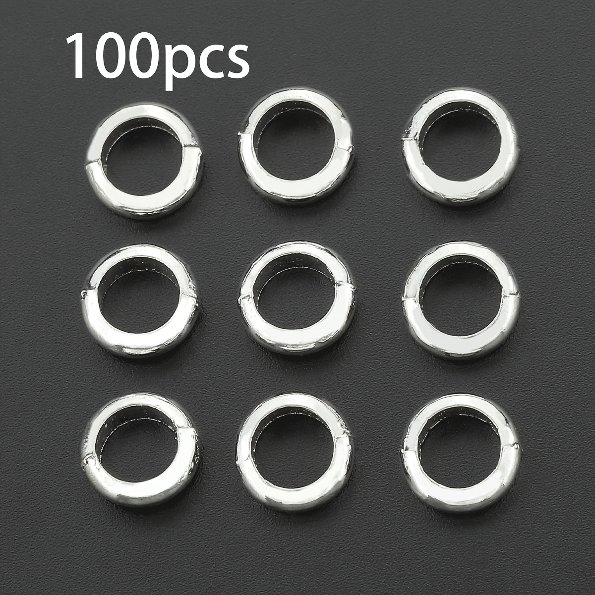 TEMU 100 Stück 7mm Glatte Spacer Perlen mit großem Loch, Retro Legierung, glänzend, nahtlos, geschlossener Kreis, hohle, perforierte, lose Spacer