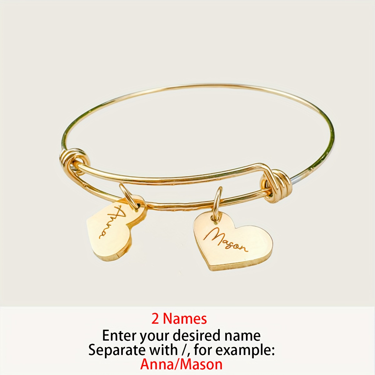 TEMU Bracelet Pendentif Cœur Personnalisé · Acier Inoxydable 304L · Plaqué Or 18K · Pendentif Cœur Personnalisable avec 1 à 3 · Bracelet Pendentif