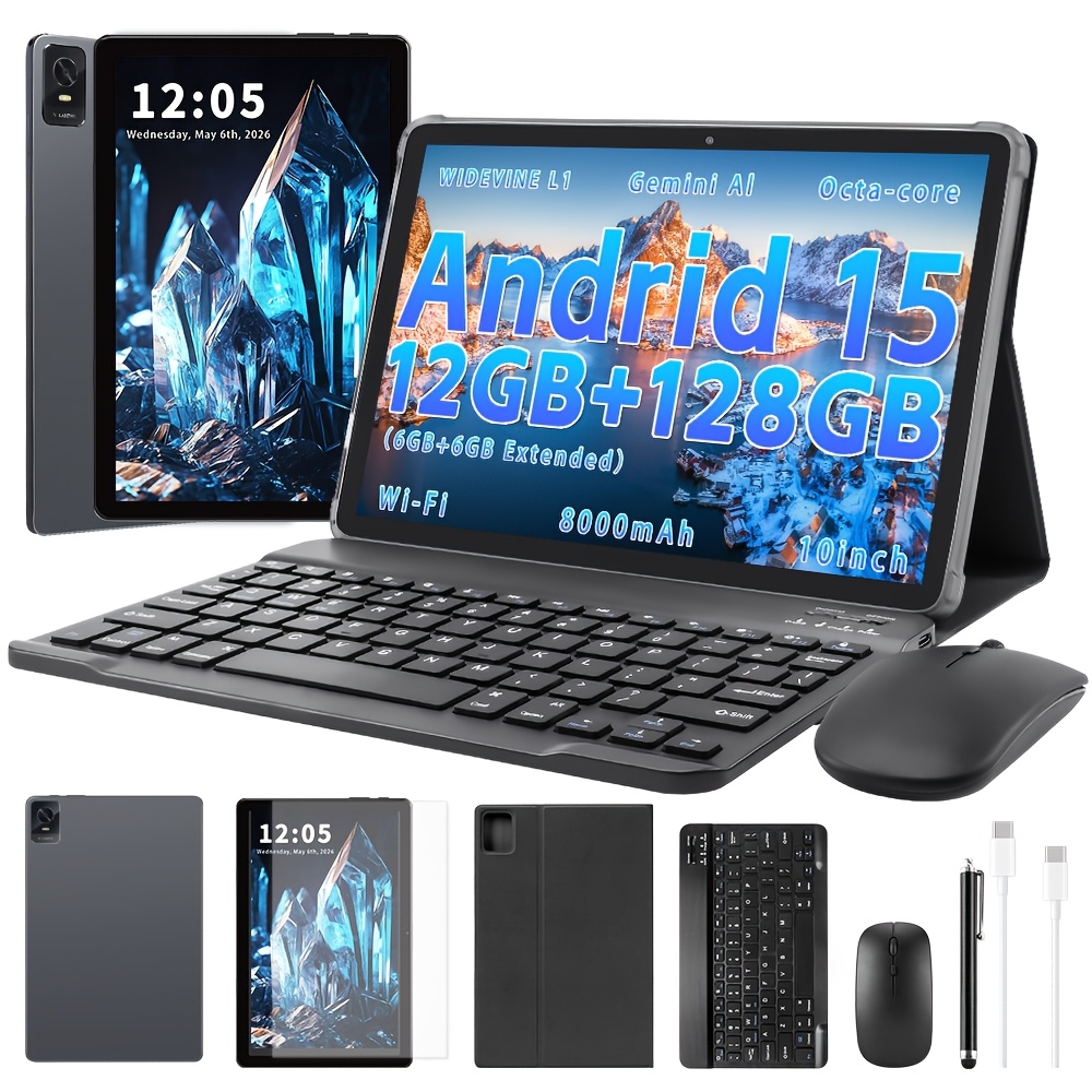Image of Paitanry 15 Tablet 2026 New, 12(6+6)gb +128gb Rom, 10.1" Hd Display, 8000mah Fast Charging, 2-in-1 Tablet Pc With Optional Keyboard And Mouse Bundle, -core, 13mp+5mp Camera, Gps, L1, Ai