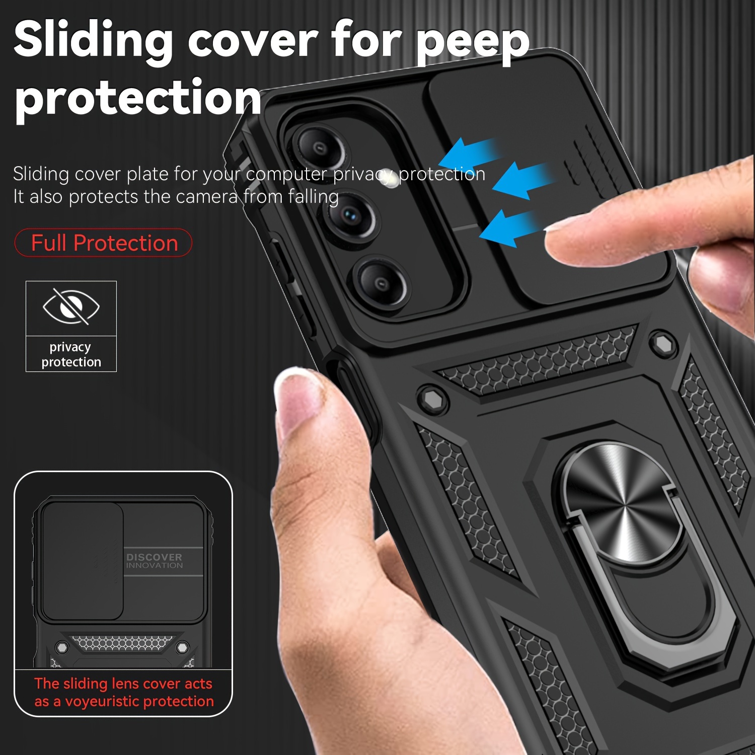 

3-in-1 Cell Phone Case/ Cover For A03s Us A54 A55 A15 A14 A34 A35 Case With Slide Camera Cover Rotated Ring Kickstand