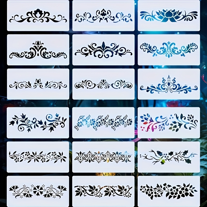 Image of 18pcs Facial Painting Template Set - Crown, For Lotus, Flower, And Vine Patterns, Suitable For Makeup, Parties, Festivals - Reusable, Washable Diy Art Template