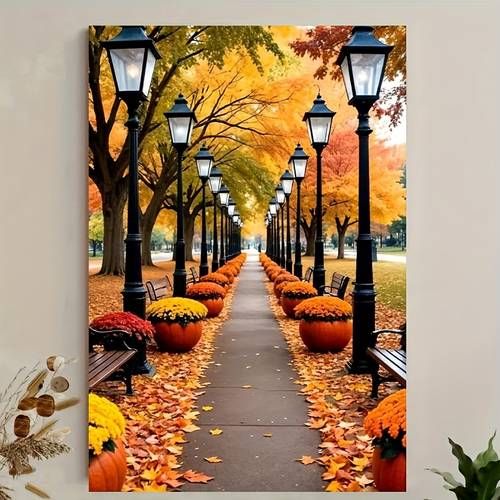 1pc autumn landscape wall art with wood frame rustic classic art deco vertical canvas print vibrant leaf patterns for indoor outdoor home office living room decor perfect gift