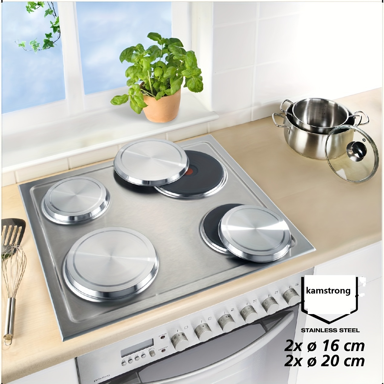 

Stainless Steel Stove Burner Covers Set Of 4 - Kitchen Utensil Accessories For Electric Stove Top - Durable Home Cookware Cover Set For Induction Cooktops