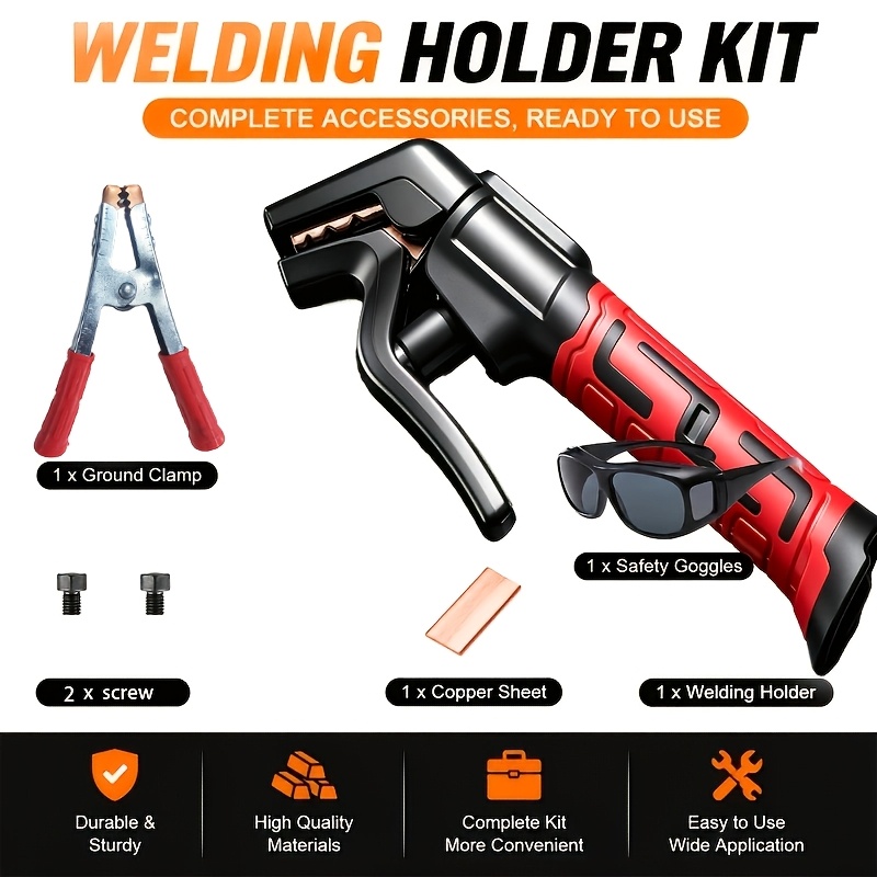 TEMU Agashe 45° Angle Welding Electrode Holder Gun Type, Heavy-duty Welding Holder With Heat-resistant Non-slip Grip, Pure Copper Clamp/welding Tool,