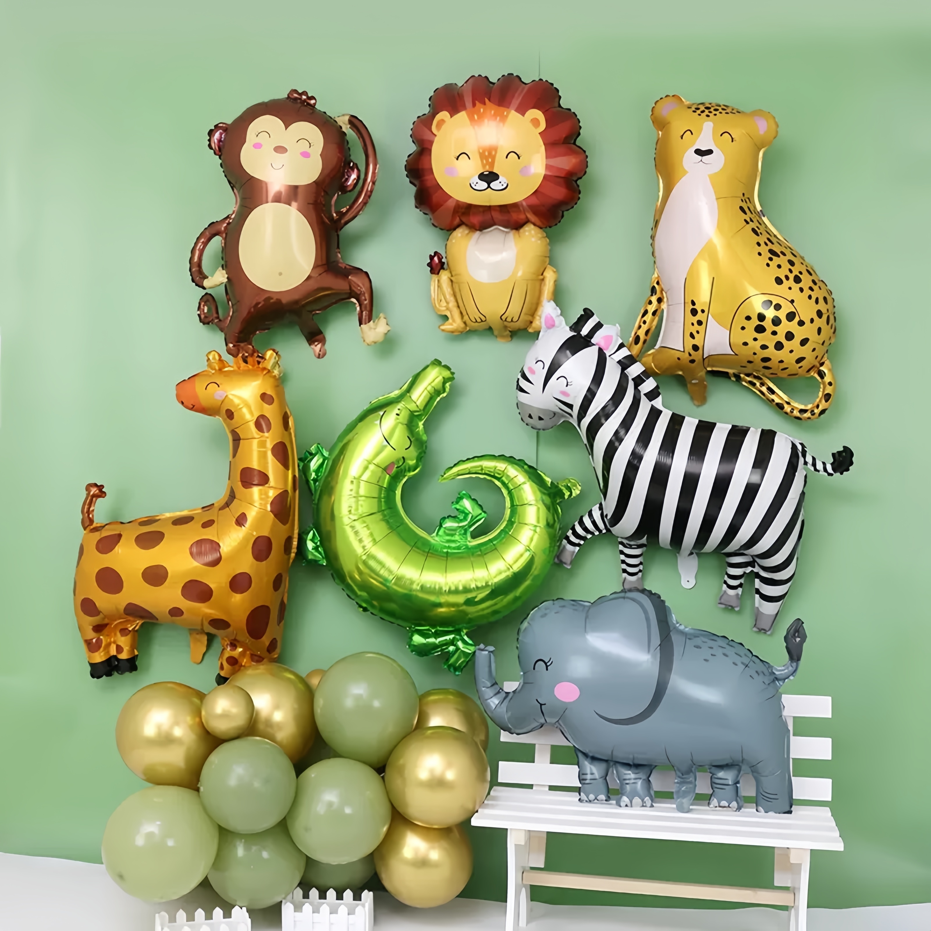 

7-pack Animal Theme Foil Balloons Set - Uncharged Decorations Featuring Monkey, Giraffe, Leopard, Lion, Zebra, Crocodile & Elephant For Jungle Birthday Parties & Photo Props, Suitable For 14+ Years