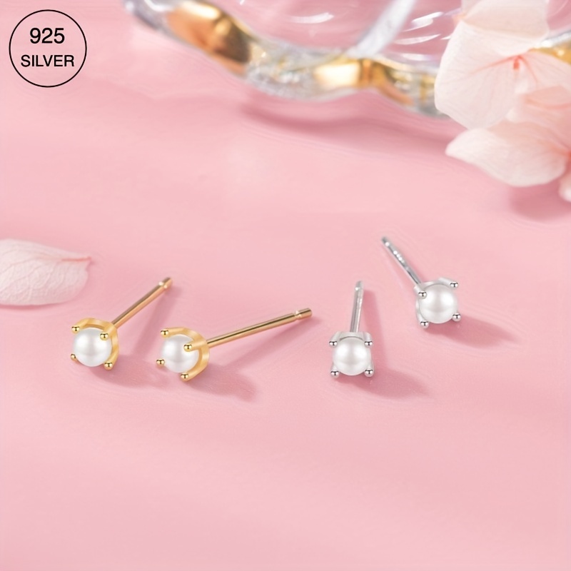 

Simple And Stylish Women's Earrings S925 Sterling Silver, Low Allergy, With A Temperament Similar To Pearls, Mini Earrings For , Total Weight 0.37g.