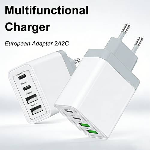 european 4 port usb charger adapter 2 usb c 2 usb a for iphone 16 15 14 13 series ipad galaxy more devices