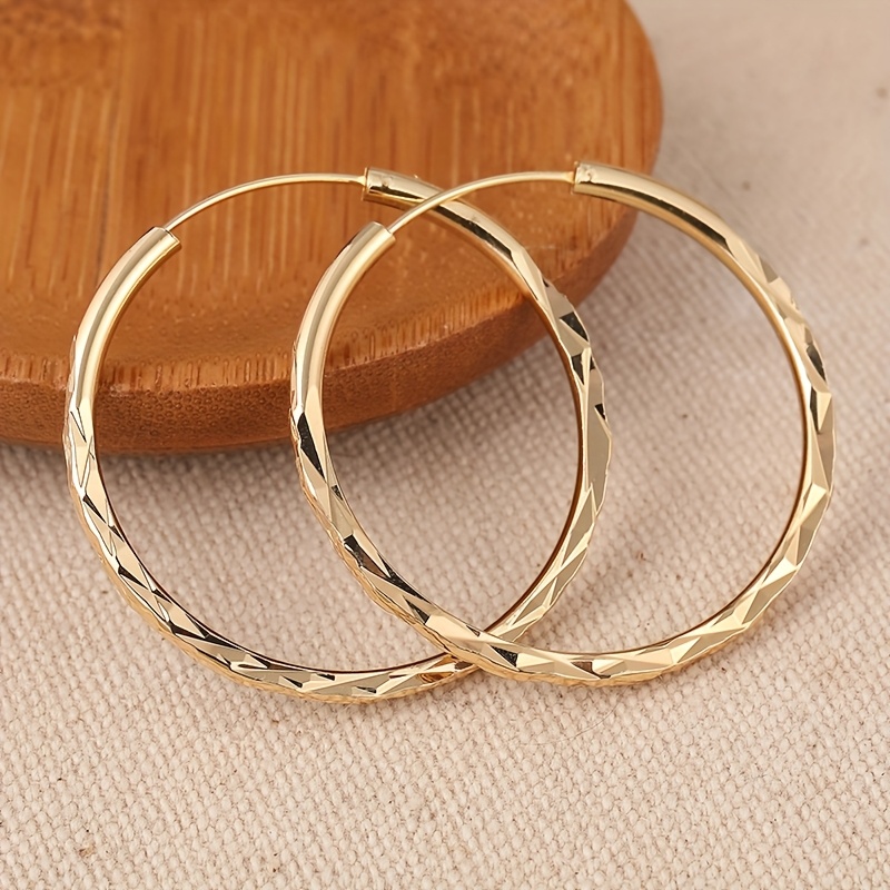 Image of Vintage Copper Material Hand Carved Texture Easy And Stylish Hoop Earrings, Personalized Jewelry For Women Daily Parties, Exquisite Holiday Gifts