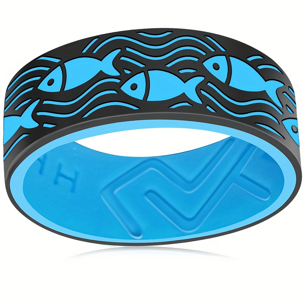 Fish and Sea Wave 8mm Silicone Ring