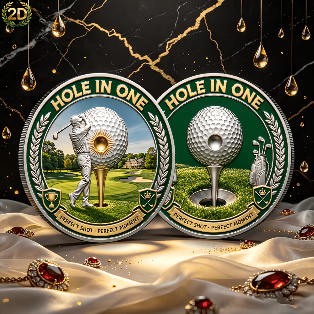 TEMU Replica Coin 1pc, 2d Golf Commemorative Coin. Alloy Material, Comes With A Plastic Packaging Box. Diameter: 4cm. Suitable For Personal Or As A