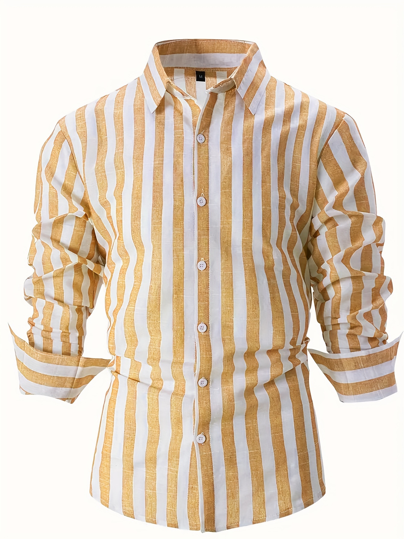 classic striped cotton linen blend lapel shirt men long Temu
