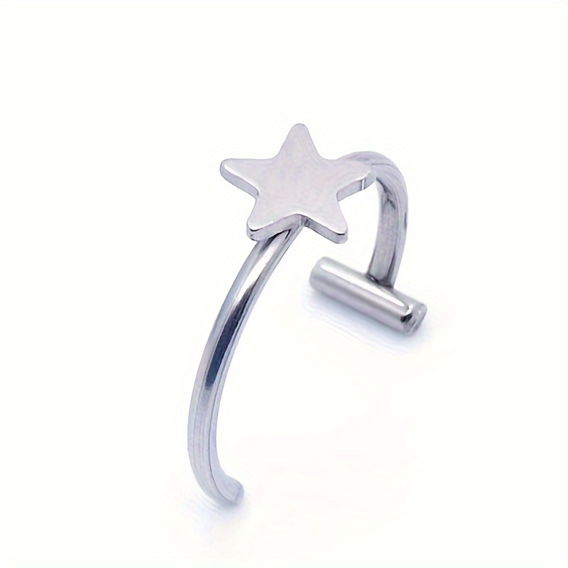 1 Star-shaped Fake Lip Ring, Hypoallergenic Stainless Steel Material, Round Top, No Hole Lip Stud, No-punch Lip Clip, Unisex Fake Piercing Jewelry, Temperament, Versatile, Minimalist Style