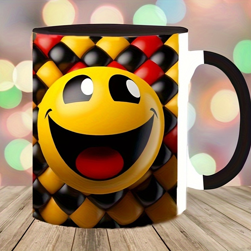 كوب قهوة من السيراميك بوجه مبتسم مضحك، يمكن استخدامه ككوب ماء، مناسب للصيف والشتاء، هدية مثالية لعيد الميلاد والعطلات