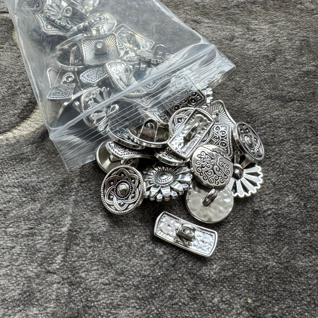 E-shop 50 Stück Gemischte, feste Knöpfe, 5 Stile, Antik Silberfarben, Antik Goldfarben, Antik Bronze, Runde, Quadratische Metall Knöpfe, Retro Kreative