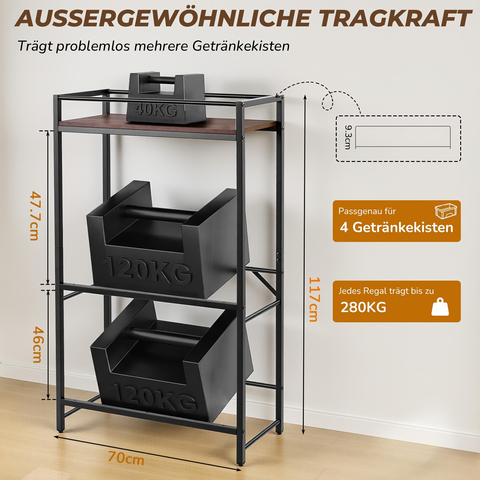 Image of A Beverage Rack That Can Hold 4 Beverage Boxes, With Dividers, Made Of Metal, Two-tiered, Suitable For Storing Beer, Water, Etc.